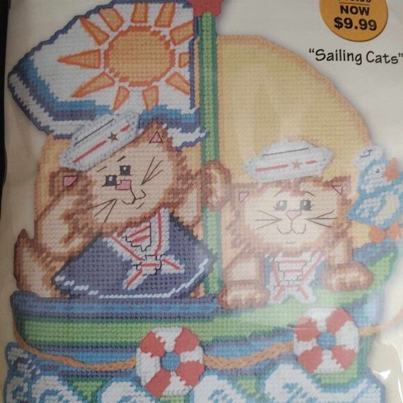 Design Works Sailing Cats Plastic Canvas Kit #2204 Wall Decor 14 x 15 NEW - Picture 2 of 5